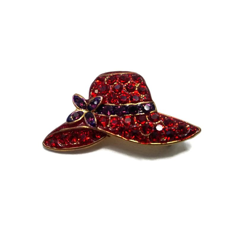 Red Hat Lady Society Pin with Crystals - Click Image to Close